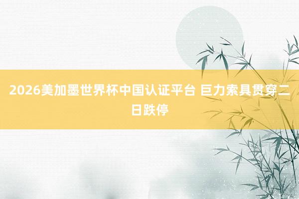 2026美加墨世界杯中國認證平臺 巨力索具貫穿二日跌停