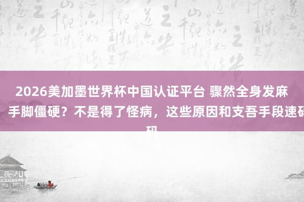 2026美加墨世界杯中國認證平臺 驟然全身發麻、手腳僵硬?不是得了怪病,這些原因和支吾手段速碼